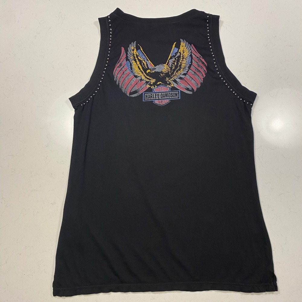 HARLEY-DAVIDSON Studded Muscle Tank Top XL Black Cotton Biker Americana Eagle - Picture 5 of 9